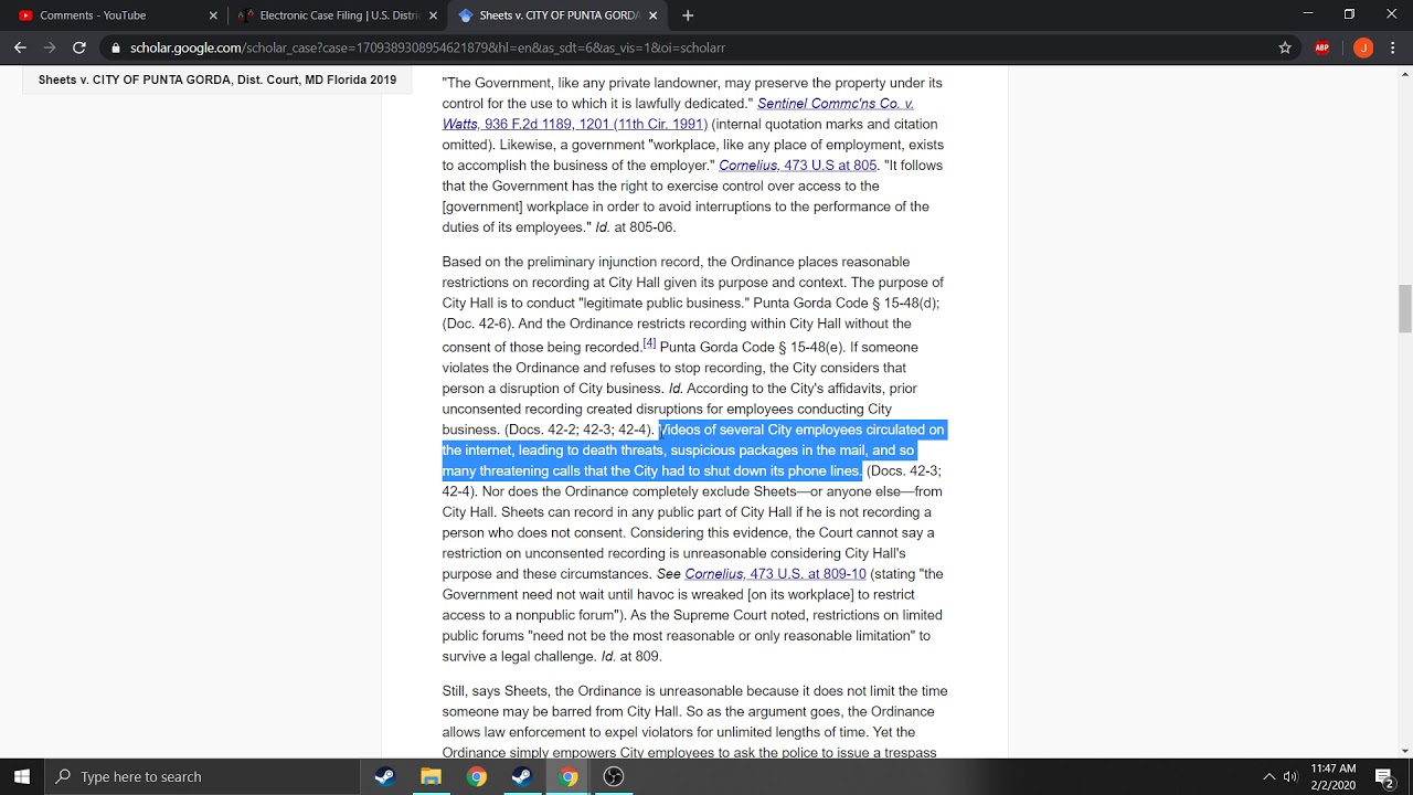 Sheets v City of Punta Gorda takeaways YouTube