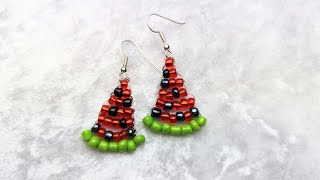 Как сделать серьги (брелок) арбуз 🍉 из бисера How to make earrings  (keychain) watermelon from beads