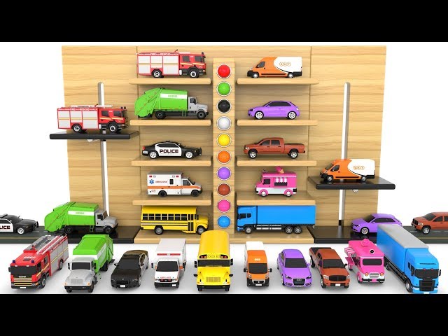 Learn Colors with Multi-Level Parking Toy Street Vehicles - Educational Videos - Cars for KIDS class=