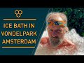 Wim Hof Takes Ice bath in Vondelpark Amsterdam