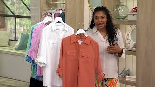 Denim & Co. Roll Tab Sleeve Button Front Soft Utility Tunic pada QVC screenshot 5
