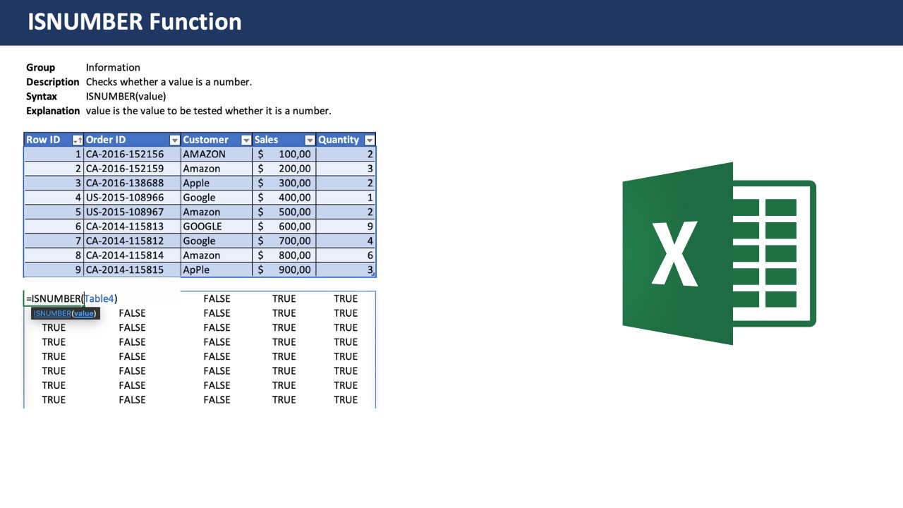 Excel ISNUMBER Function - Beginner Tutorial with examples - YouTube