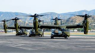 Three MV-22 Osprey Presidential Tilt-Rotor Aircraft Departing Burbank Airport Airplane &amp; Helicopter
