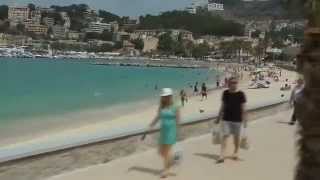 Port Soller tram ride along the beach on Mallorca Spain