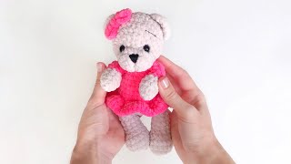 картинка: Мишка в платье крючком из плюшевой пряжи. МК. Часть 1 ручки и ножки