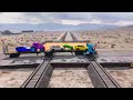 Flatbed Trailer Cars Transportation with Truck - Speedbumps vs Cars vs Train - BeamNG.Drive 4