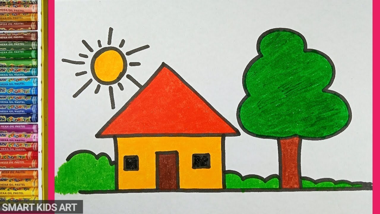Drawing House From Shapes | Easy Scenery Drawing | Smart Kids Art ...