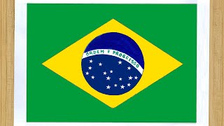 Brazil Flag Drawing Easy - How to Draw Brazil Flag/National Flag of Brazil - Brazilian flag drawing