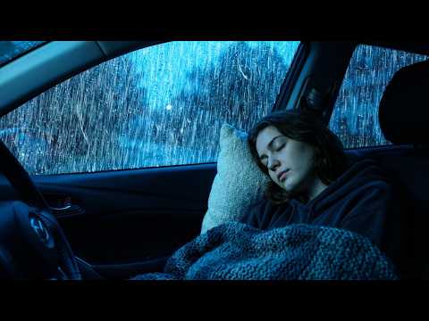 Heavy Rain and Thunder on Car at Night | Relax, Stop Overthinking and Sleep Fast in Storm