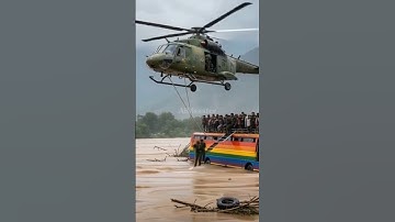 🚁 Dramatic Helicopter Rescue During Heavy Flood #shorts #flood #disaster