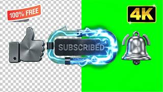 3D Subscribe Button Animation Tech Interface | Transparent PNG & Green Screen | Sound Included
