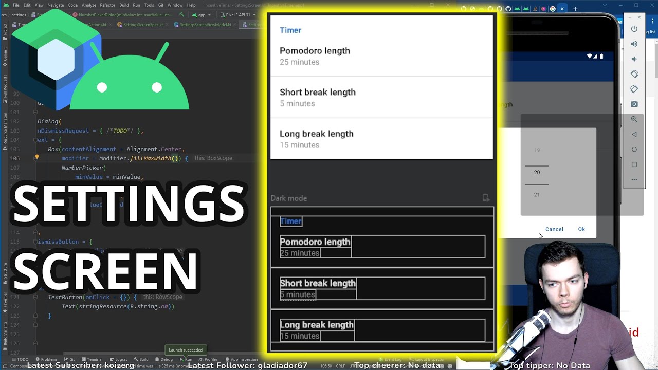 Settings Screen (Android/Jetpack Compose) | Incentivetimer Twitch Stream #20