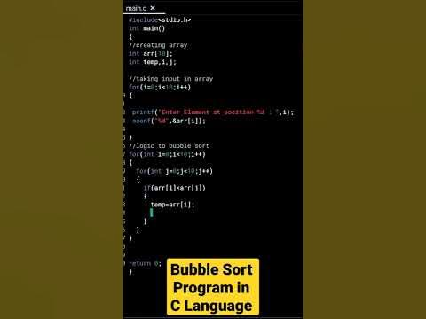 Bubble sort Program in C Language - YouTube