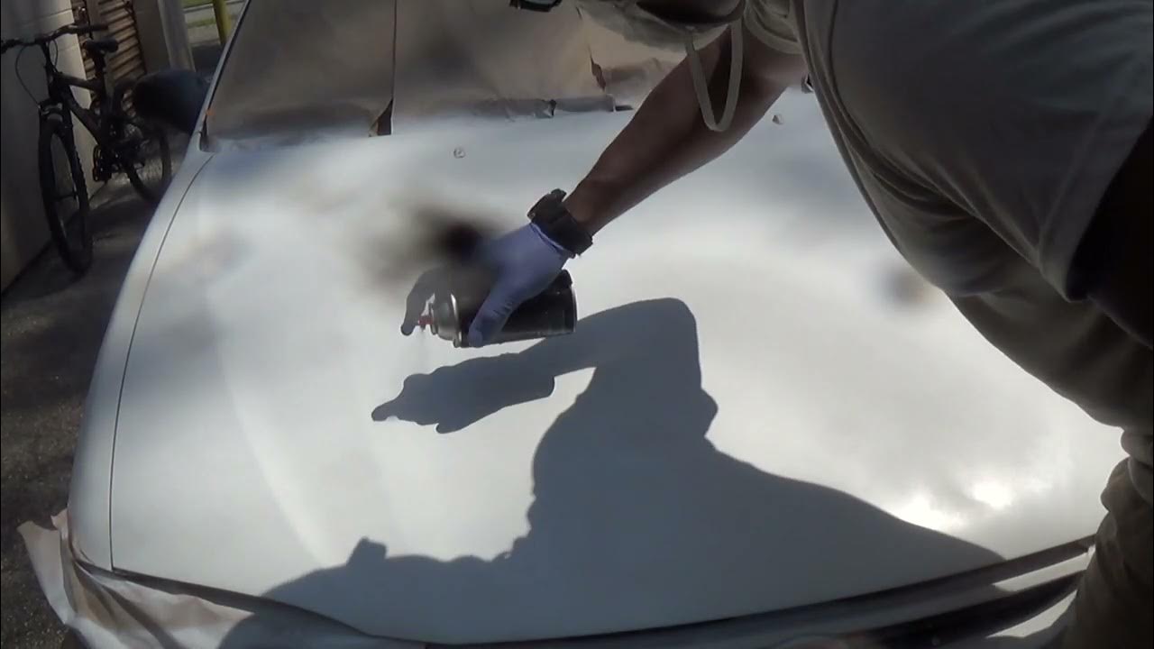 1998 Toyota Corolla Day 2, Part 4 rattle can hood paint job " 2nd coat