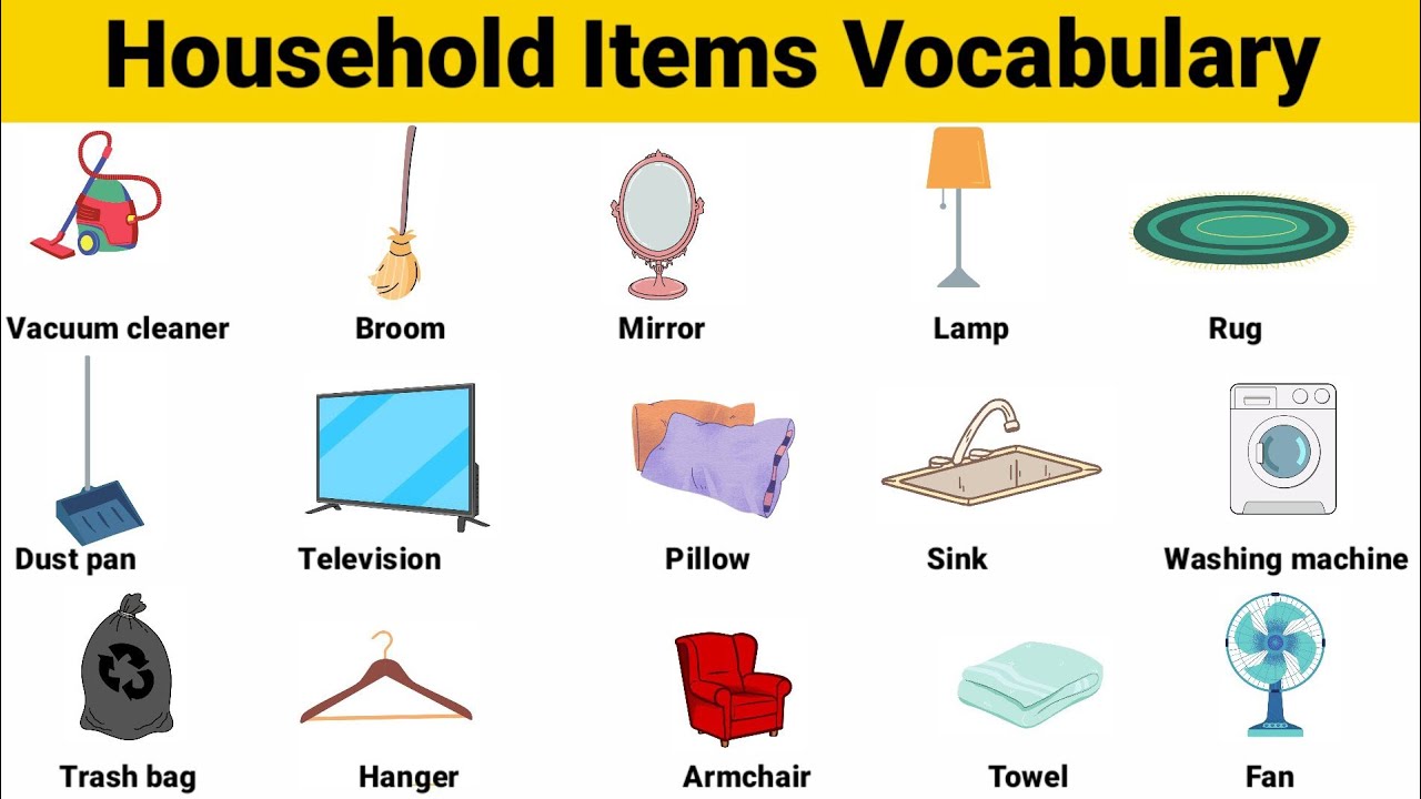 Furniture Names And Household Items Vocabulary Youtube