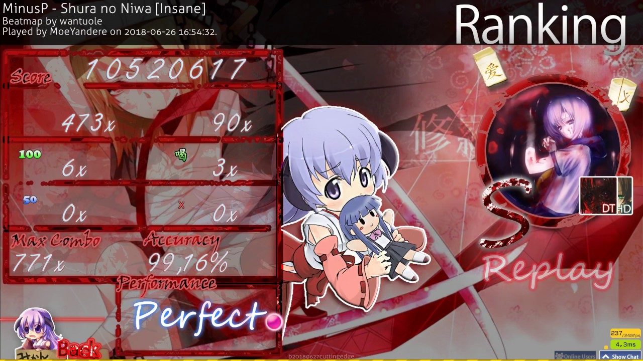 osu! | MoeYandere | MinusP - Shura no Niwa [Insane] +HD,DT 99.16% 369pp #1