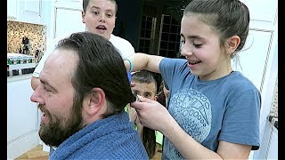 CRAZY KiD SAWS DAD'S HAIR OFF WITH CHICKEN SCISSORS!