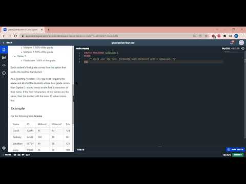 gradeDistribution CodeSignal MySQL SQL