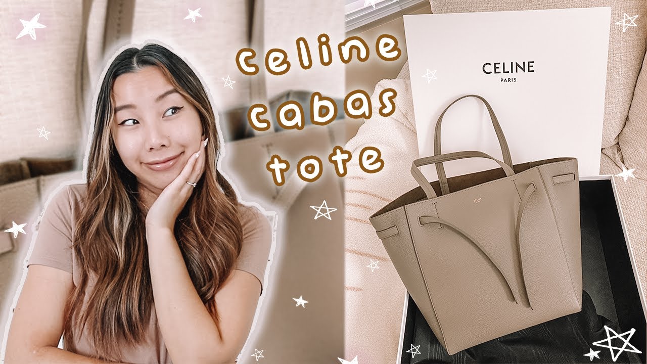 Celine Two-Tone Small Cabas Tote Bag White Black Grained Calfskin Leather