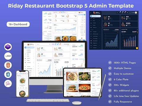 Bootstrap 5 Admin Web App with Responsive Restaurant Dashboard – Riday