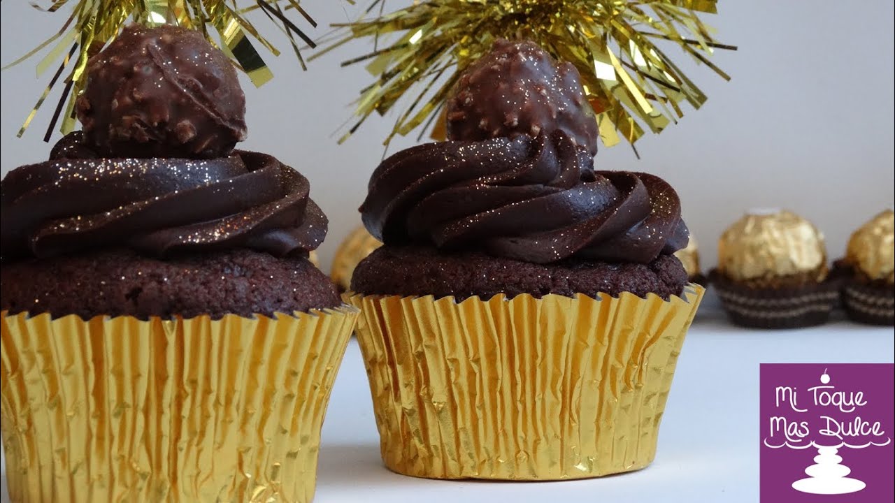 Cupcakes de Ferrero Rocher con chocolate y avellanas