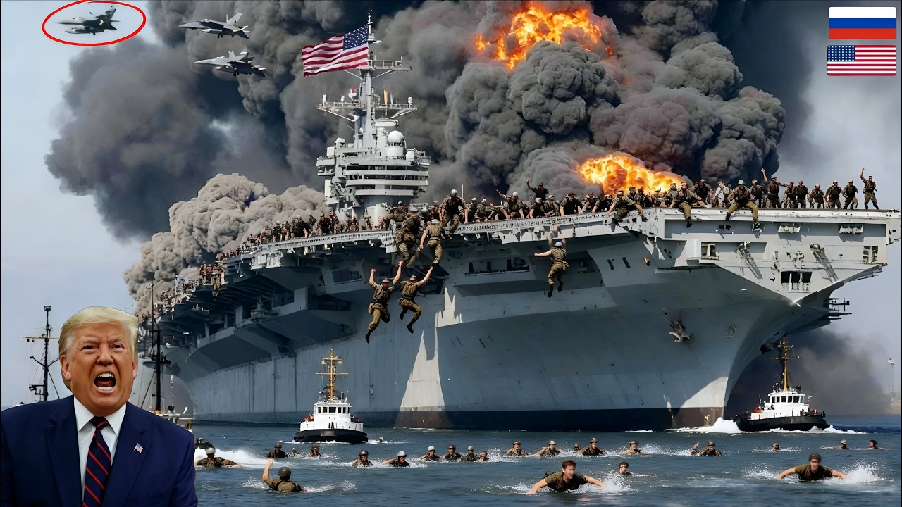 2 hours ago! A US stealth aircraft carrier was brutally destroyed by 9 Russian Yak-141 fighter jets!