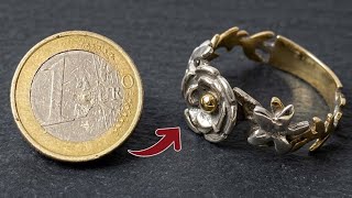 I transformed one metal coin into a rose-shaped ring.