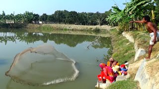 Net Fishing Best Cast Net Fishing S Catching Huge Fish In Village Pond