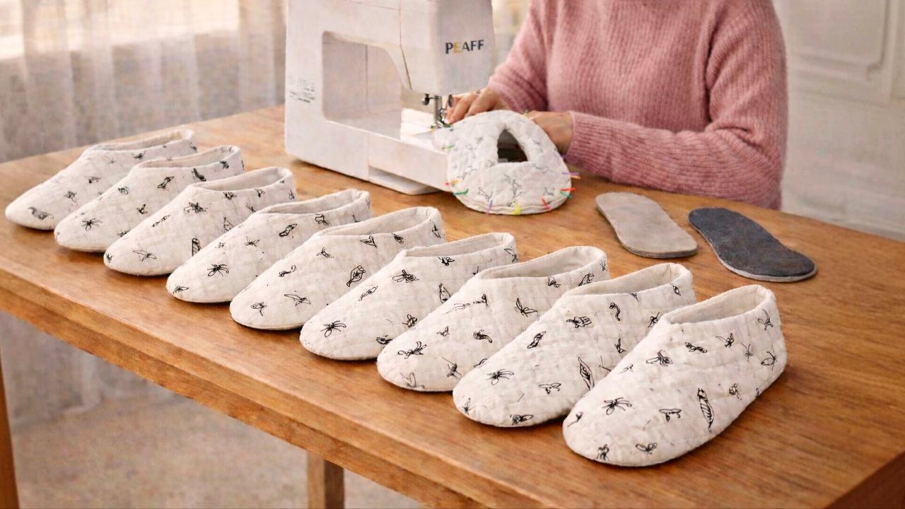 Домашние тапочки следки. Ношу вместо носков. Всего 4 шва и тапки готовы.