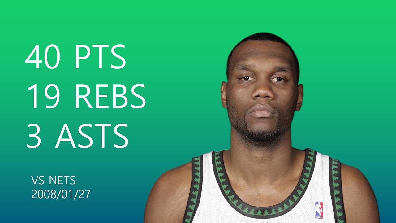 Al Jefferson | 40 pts,19 rebs,3 asts,2 blks | January 27,2008 | vs NJN