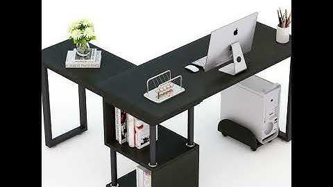 Computer desk rotating l-shaped corner laptop table & 2tier bookshelves