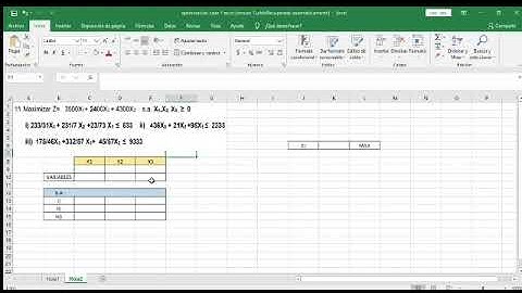 Método Simplex - Solución por excel en solver