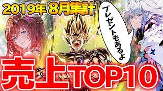 【スマホゲーム】ゲームアプリ売上ランキングベスト10！！【2019年8月集計】