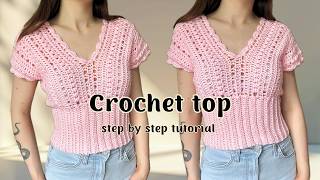 How to Crochet a V-Neck Summer Top | Easy Tutorial (Any Size)