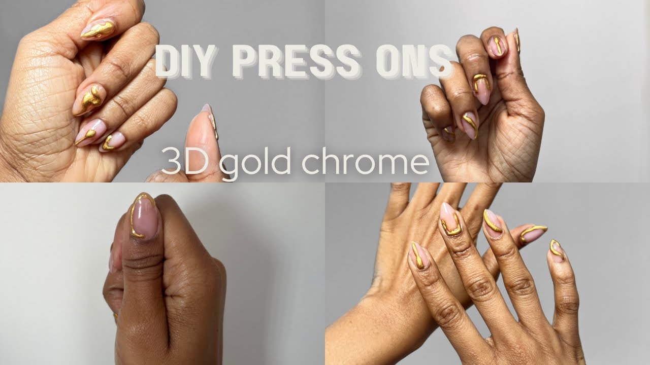 Chrome 3D nail art in gold ✨