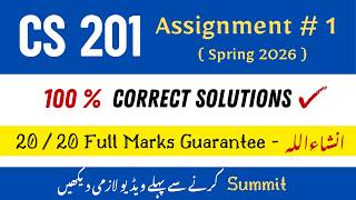 CS 201 Assignment No 1 Correct Solution 2026 | CS 201 Assignment Solution #cs201 #assignment #2026