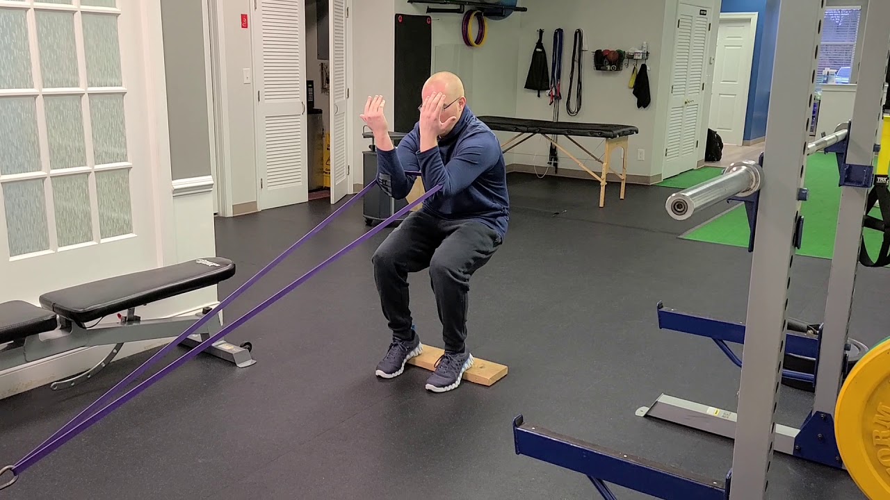 Heels Elevated Low Band Zercher Squat - YouTube