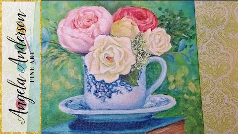 Teacup with English Roses | Downton Abbey Inspired Acrylic Painting | Time Lapse Fine Art