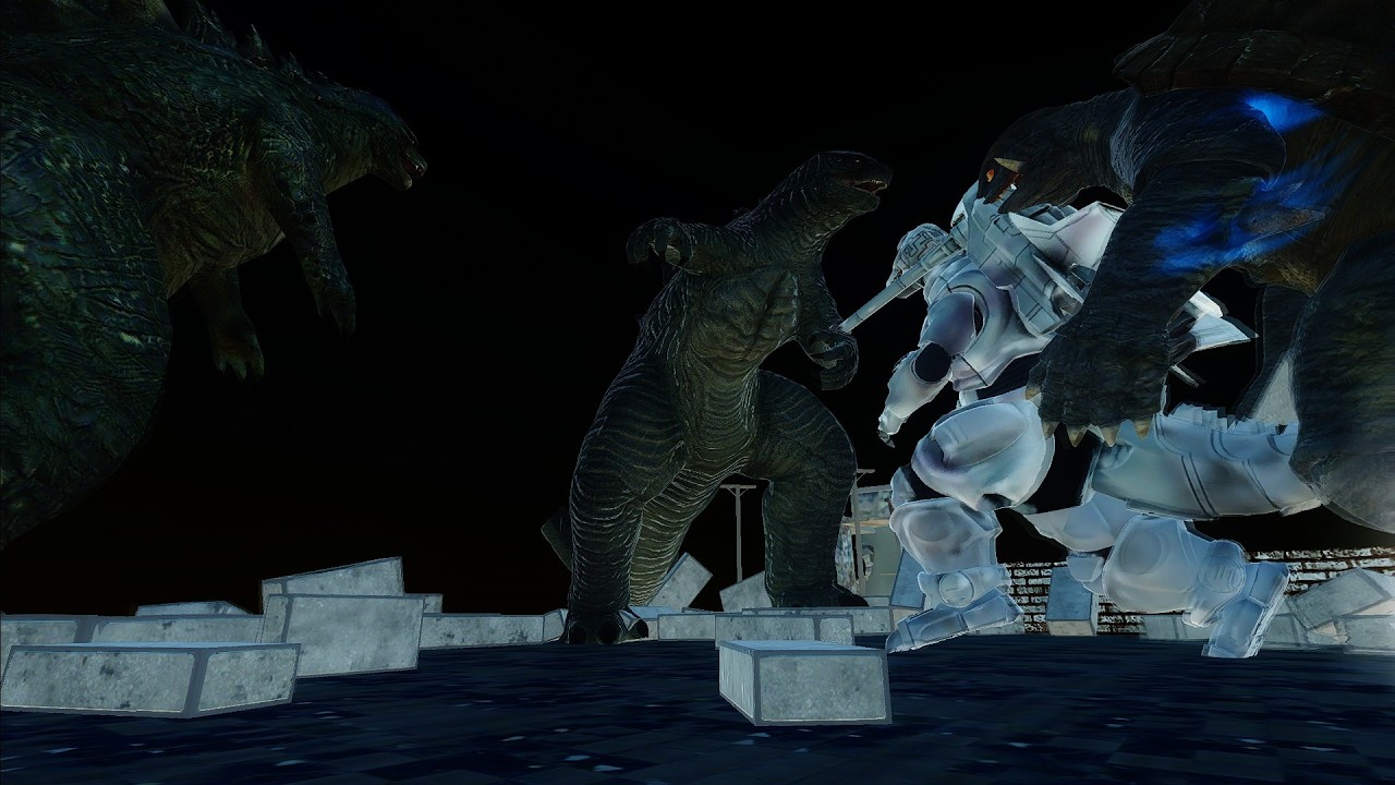 Godzilla 2014 battling against several Kaiju in the city [Animal Revolt Battle Simulator]