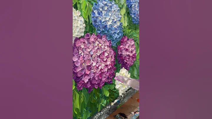 Painting hydrangeas with #paletteknife and #acrylicpaint. #heavytexture #art  #impressionism #short