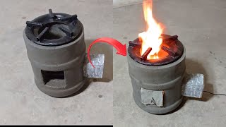 How to make a cement stove at home |  Rocket stove |  He has a fan