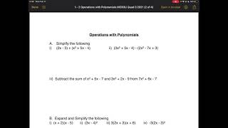 1-2 Operations with Polynomials MCR3U