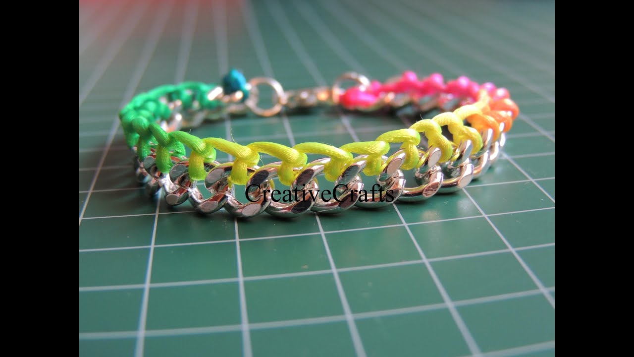Tutorial Pulsera de cadena con cola de raton fluor. DIY Bracelet chain fluor.