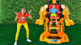 Vlad and Niki play with robot car toy