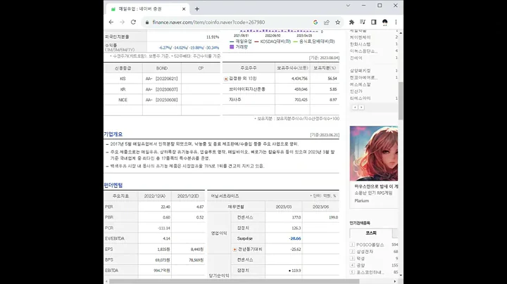 267980매일유업 주가 전망 및 차트 분석