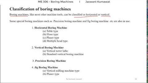 ME 306_2_ Classification of Boring Machines and Horizontal Boring Machine By Jaswant Kumawat