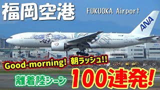 【福岡空港】朝一番の離着陸シーン 100連発 Fukuoka Airport RWY16 Takeoff & Landing (2024/4/7)