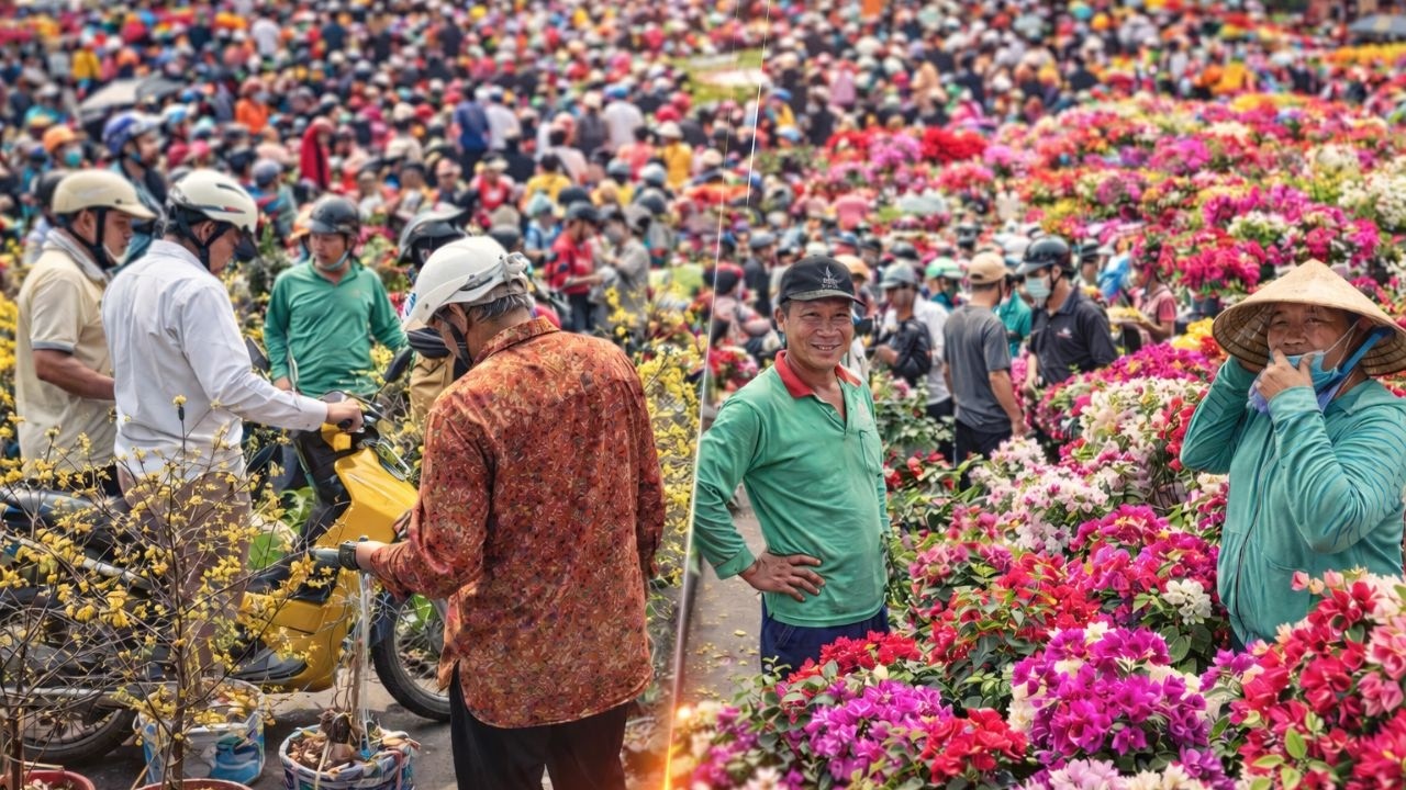 Bến Bình Đông Sài Gòn đông nghẹt người mua hoa giấy, hoa mai cũng chốt đơn ầm ầm