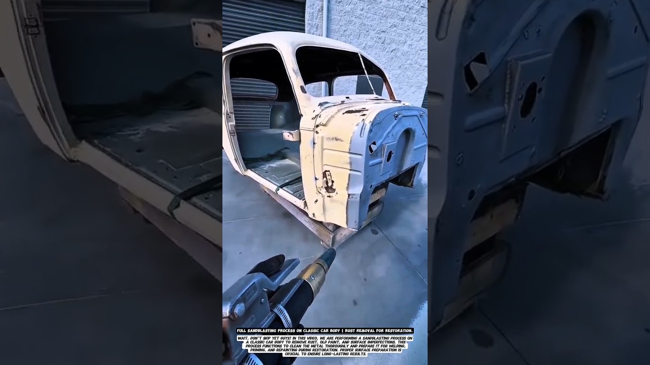 Full Sandblasting Process on Classic Car Body | Rust Removal for Restoration.