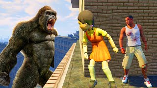 Franklin play HIDE AND KILL with Squid Game Doll & KING KONG In GTA 5...